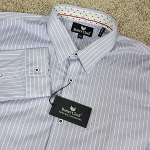 NWT Buttercloth Regular Fit Mens 3XL Blue White Striped Button Up Long Sleeve